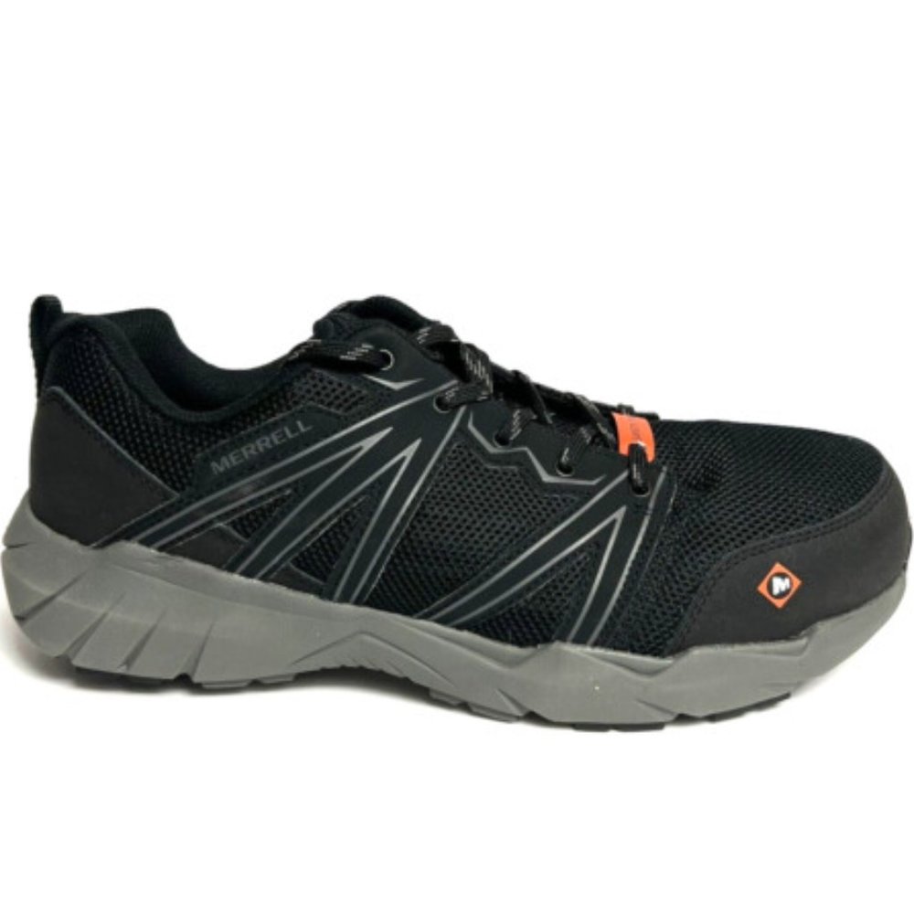 Merrell Black and Gray Athletic Trail Shoe with Orange Accent